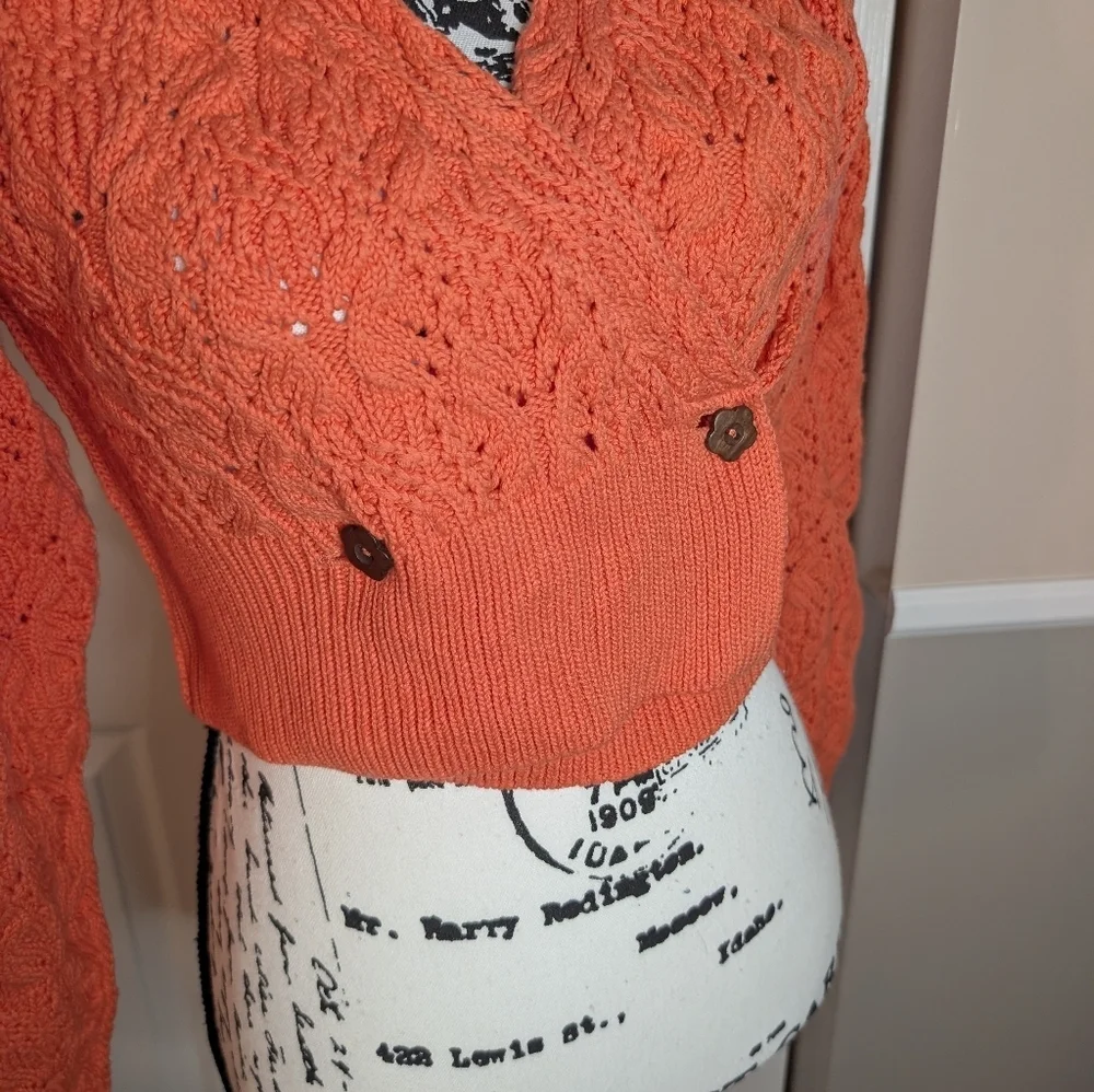 NWT Free People Orange Cable-Knit Wrap Sweater